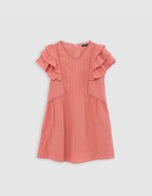 Roze jurk met ruches en kant meisjes - IKKS