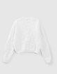 Girls&rsquo; off-white chenille knit checkerboard cardigan-3