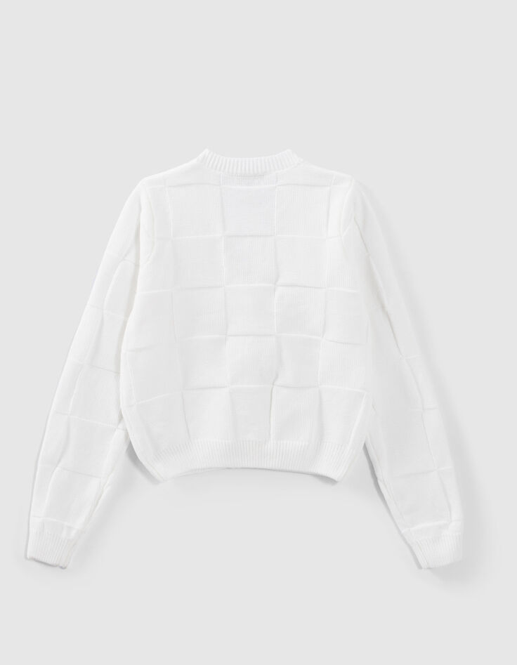 Girls&rsquo; off-white chenille knit checkerboard cardigan-3