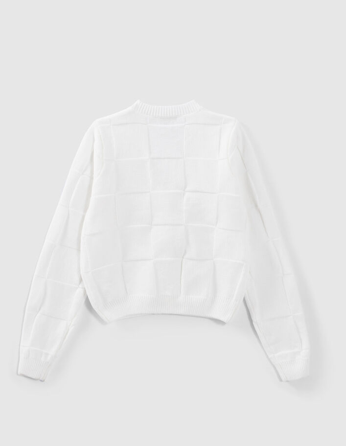 Cardigan blanc cassé tricot chenille motif damier fille - IKKS