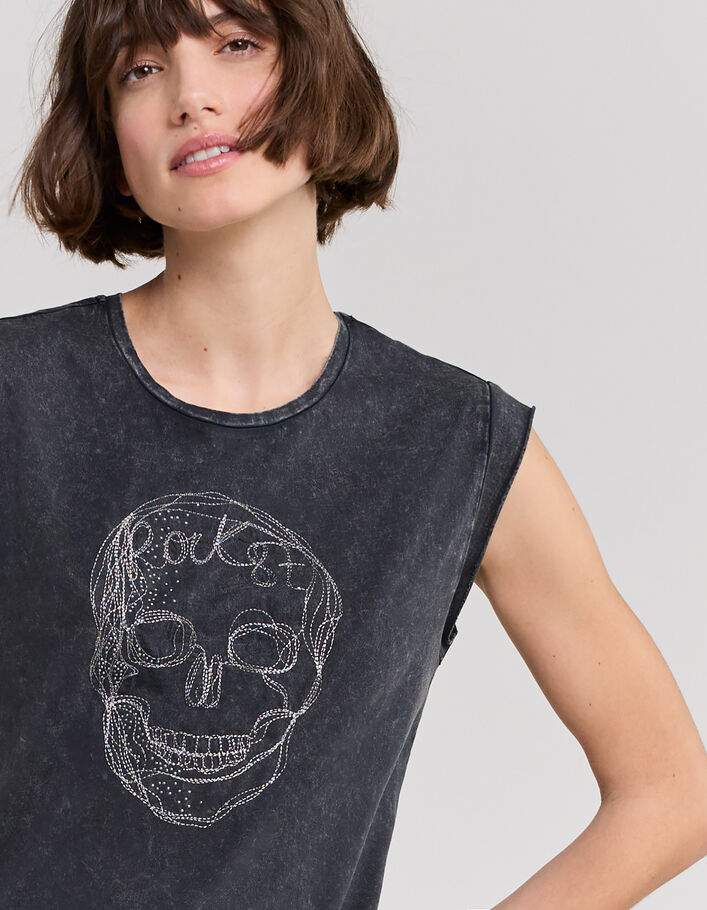 Damen-T-Shirt mit Totenkopf mit Stickerei und Strass - IKKS