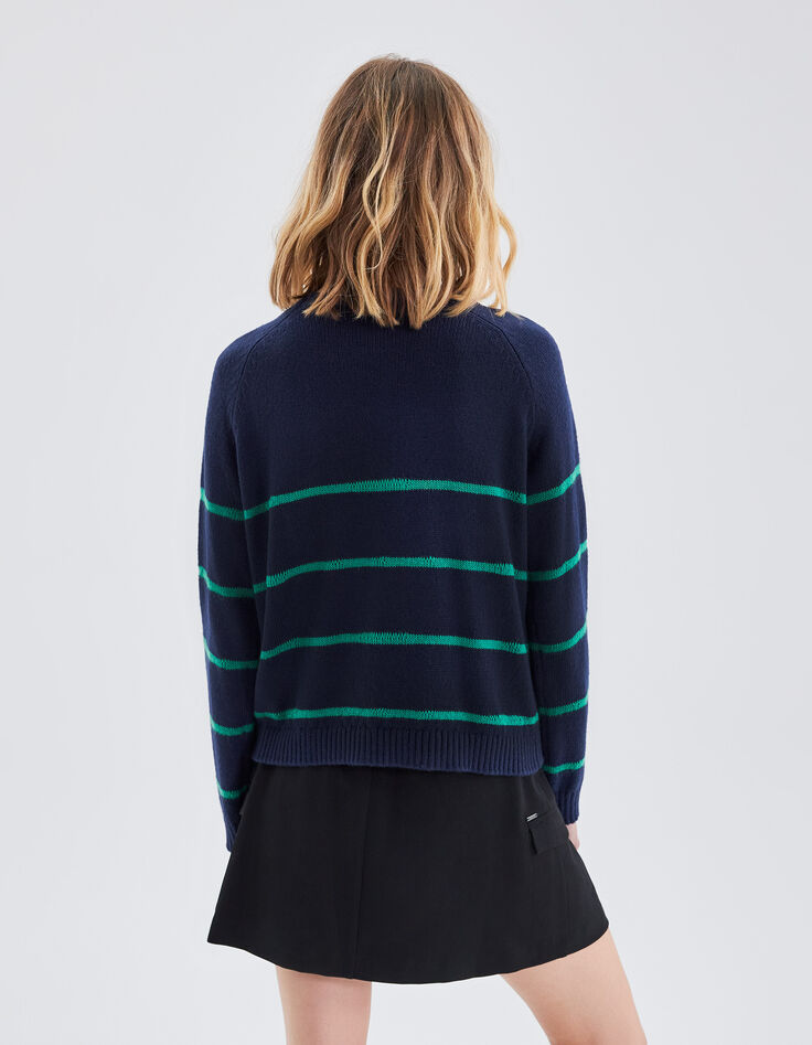 Women’s navy knit sweater with green stripes-3