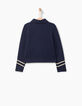 Cardigan bleu à col chemise et galons dorés fille-2