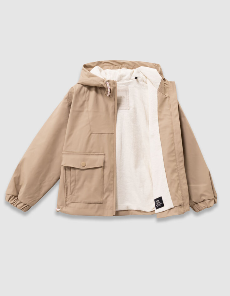 Beige parka met kap binnenkant ecru meisjes-5