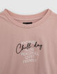 Tee-shirt rose poudr&eacute; &agrave; message fille-2