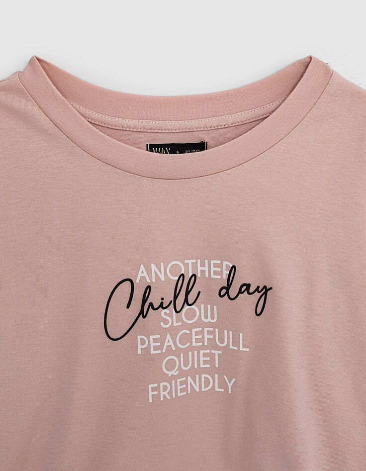 Tee-shirt rose poudr&eacute; &agrave; message fille-2