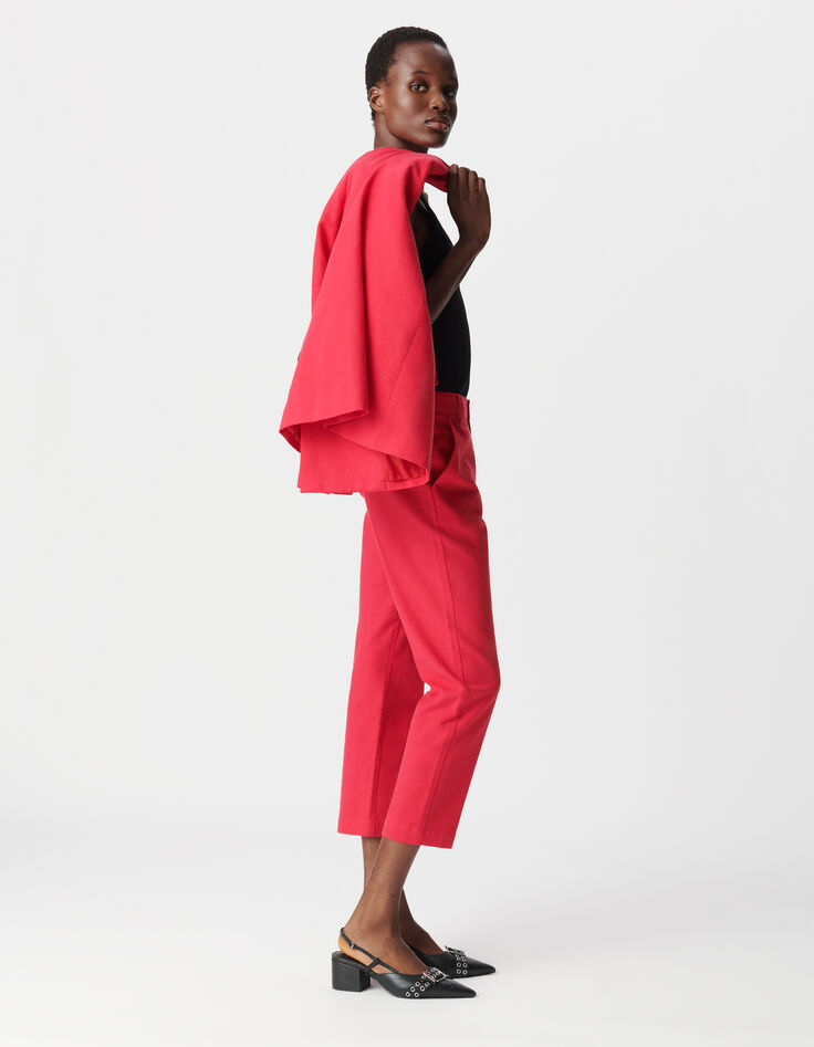 Anzughose f&uuml;r Damen 7/8 rot aus Leinen und Baumwolle-5