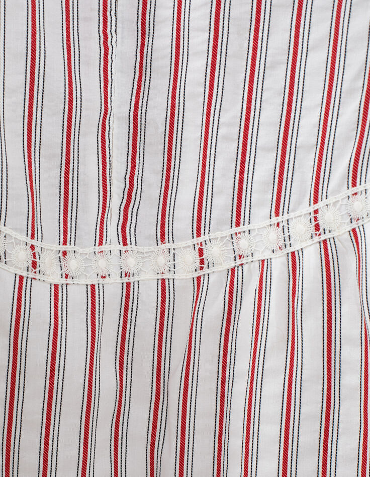 Robe écrue mini me à rayures rouges et noires fille -4