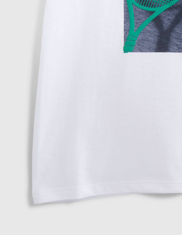 T-shirt blanc coton bio tennis flocage raquette gar&ccedil;on-4