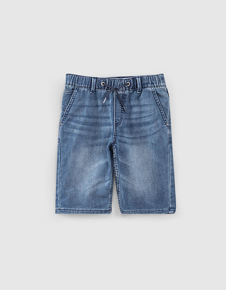 Boys' stone blue denim Bermudas with elasticated waist-1