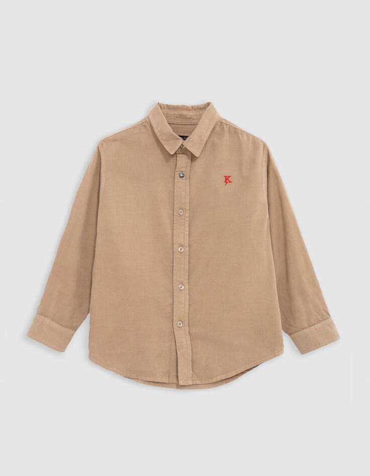 Chemise camel velours milleraies brodée K-éclair garçon-1