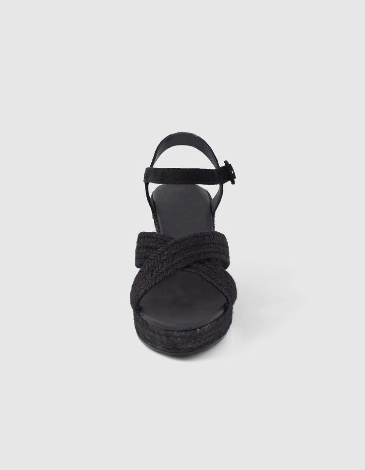 Women’s black raffia platform sandals with ankle buckle-2