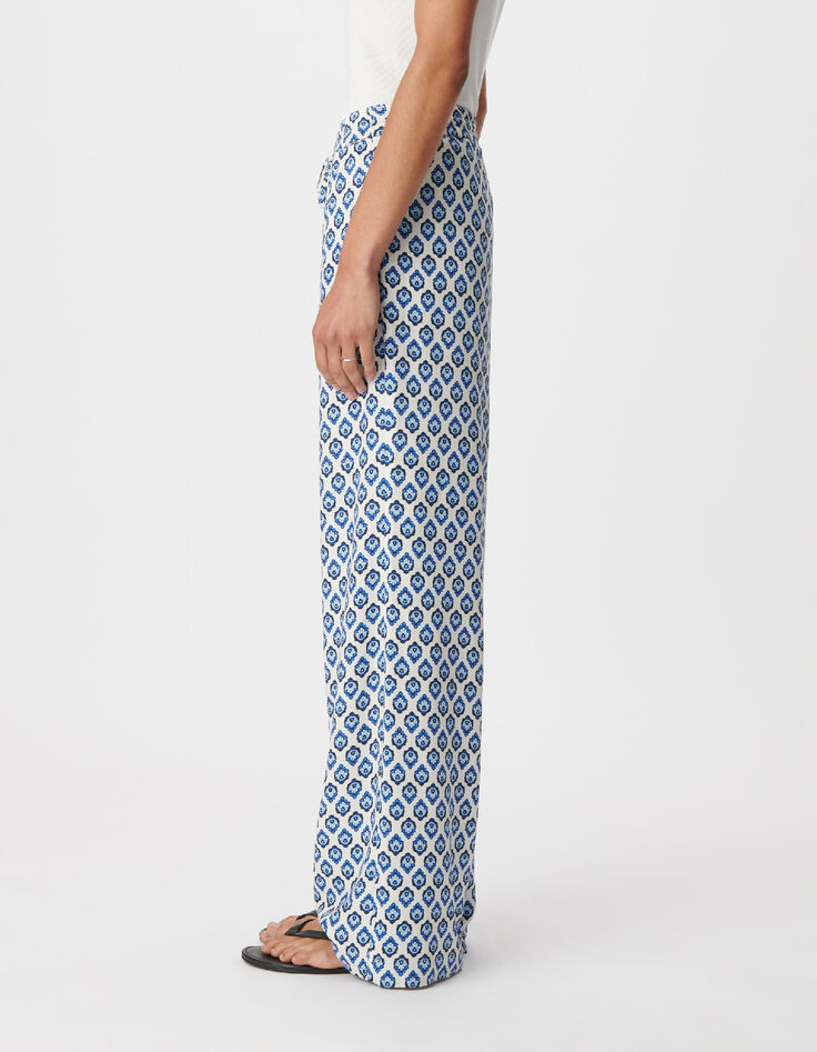 Pantalon large imprim&eacute; floral bleu Femme-5