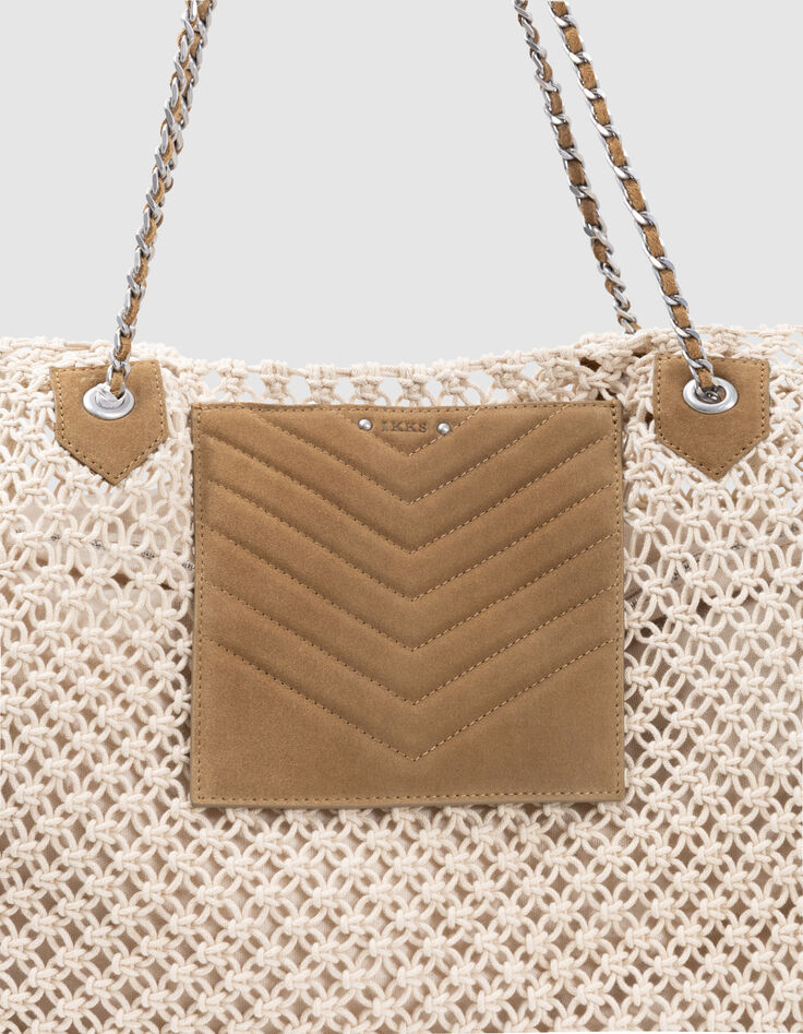 Tas 1440 ecru gehaakt leren fluwelen camel Dames-6