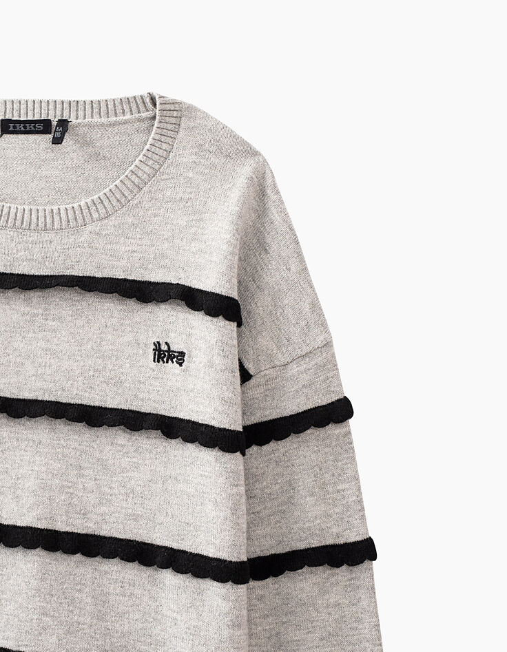 Pull gris chiné avec festons noirs fille-2