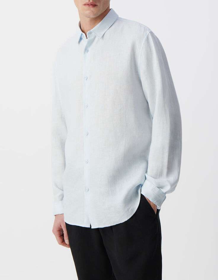 Himmelblaues Herrenhemd im SLIM-Fit, Leinen-2