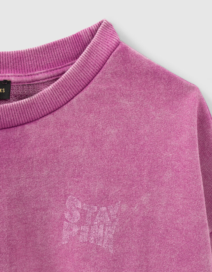 Girls’ violet checkerboard slogan sweatshirt-5