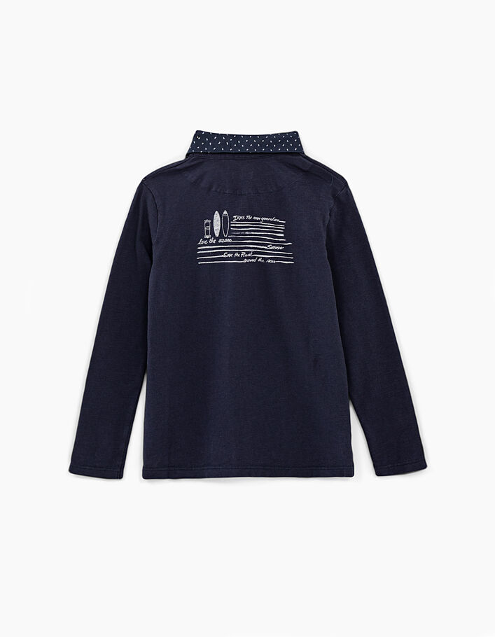 Boys’ navy polo shirt, printed shirt collar - IKKS