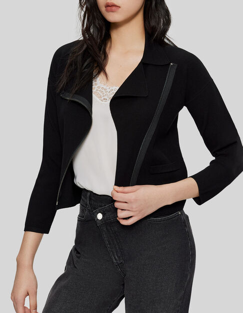 Women’s black knit cardigan with asymmetric zip - IKKS