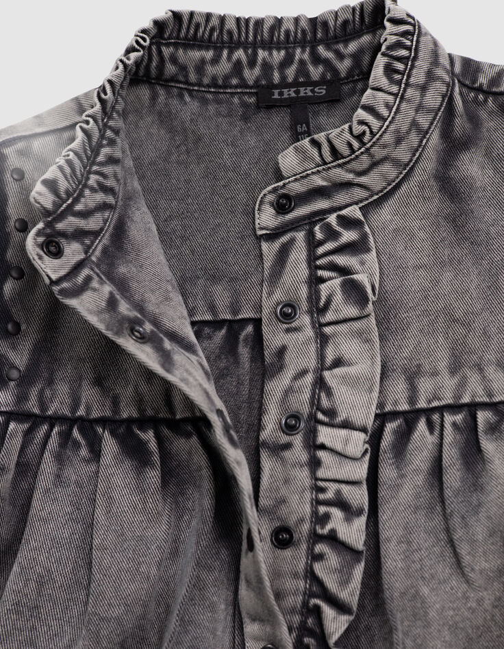 Robe noire d&eacute;lav&eacute;e volants et clous fille-6