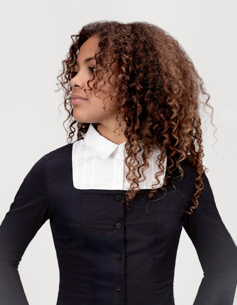 Chemise noire trompe-l'oeil plastron blanc fille - IKKS
