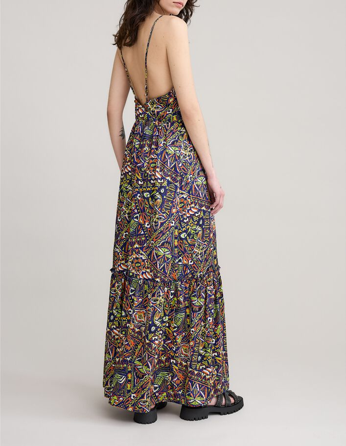 Robe bleue polyester recyclé graphique ethnique Femme