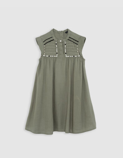 Khaki jacquard embroidered bib dress for girl - IKKS