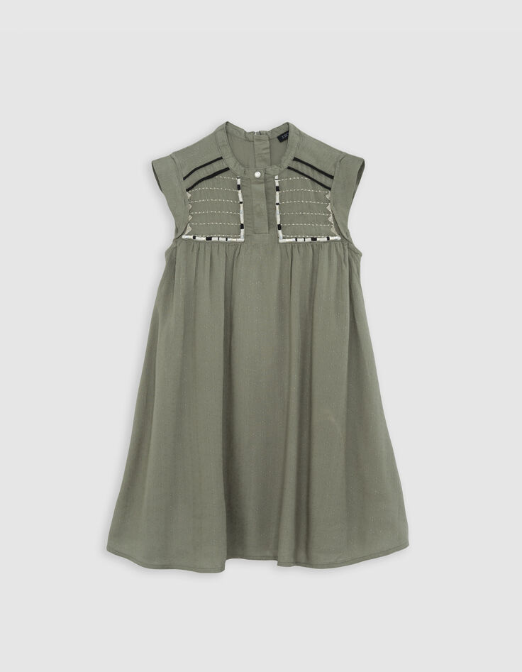 Robe kaki jacquard plastron brodé fille-2