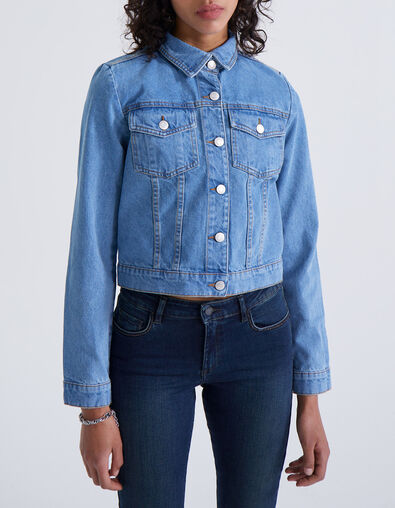 Veste en jean bleu avec clous dos Femme - IKKS