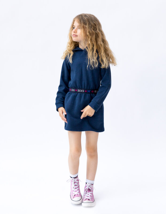 Girls’ navy glittery hooded sweatshirt dress