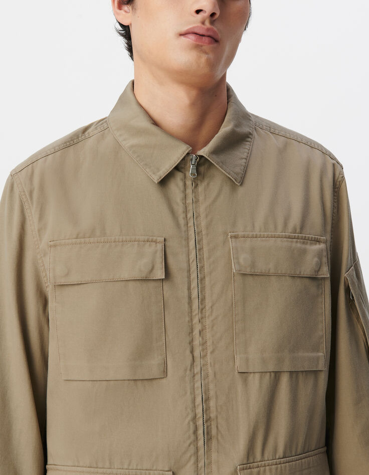 Veste saharienne beige zippée cinq poches Homme-11