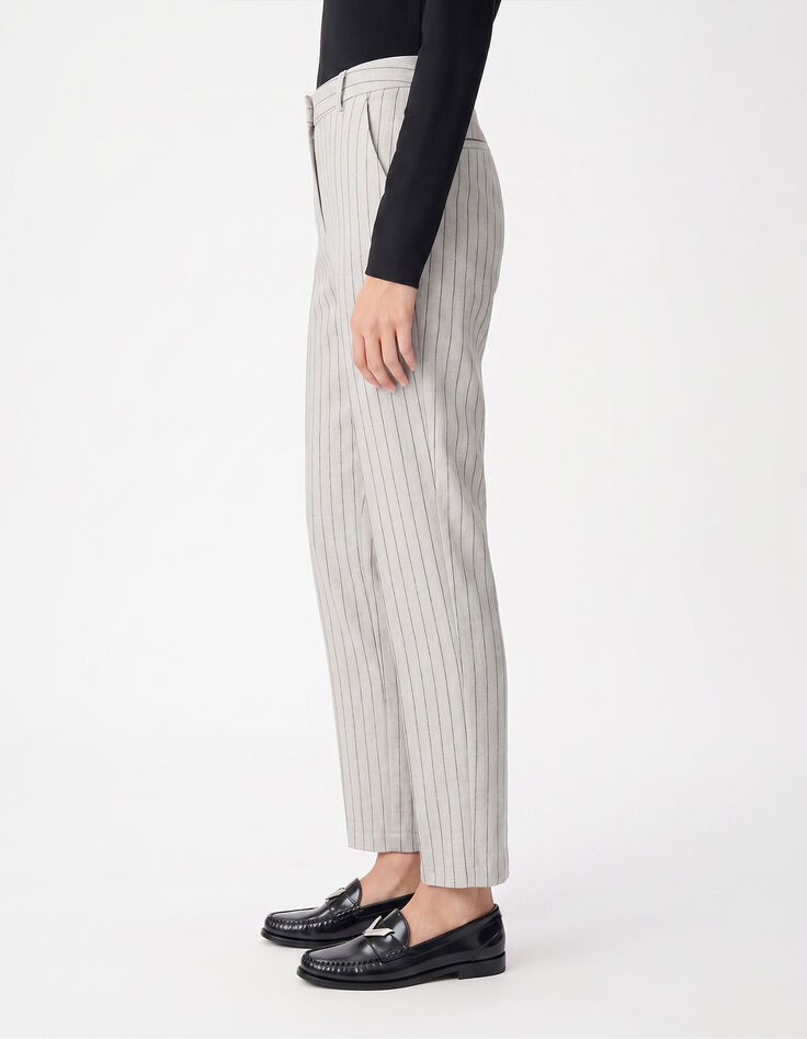 Pantalon de tailleur cigarette beige rayures tennis Femme-4