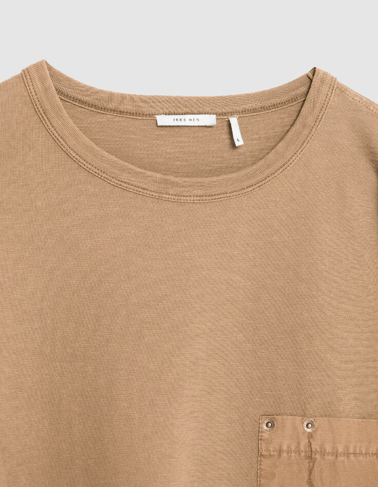T-shirt beige col rond poche plaqu&eacute;e Homme-6