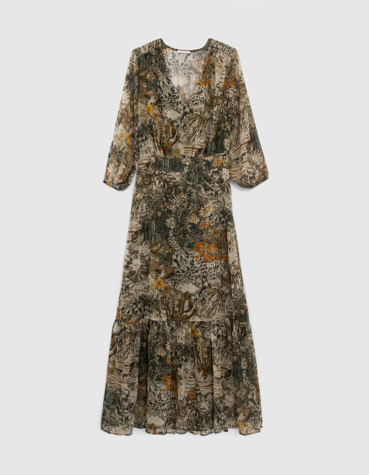 Women’s khaki landscape print long dress-6