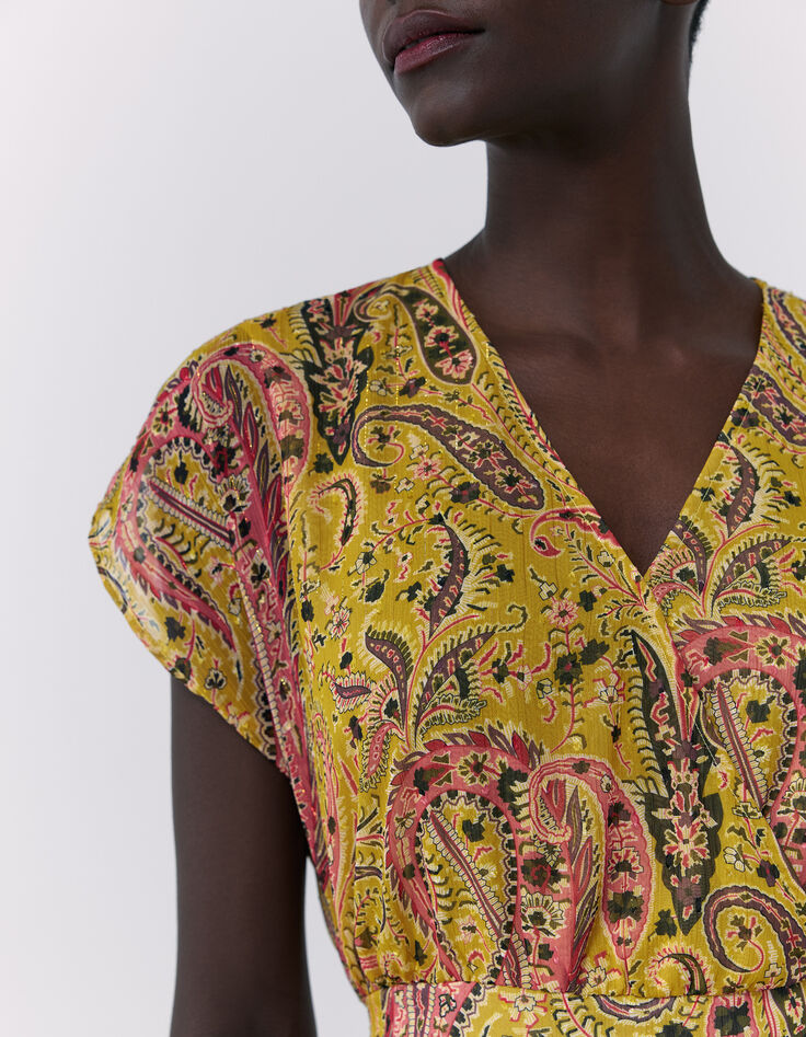 Gelbes, langes Damenkleid mit Summer-Paisleyprint-4