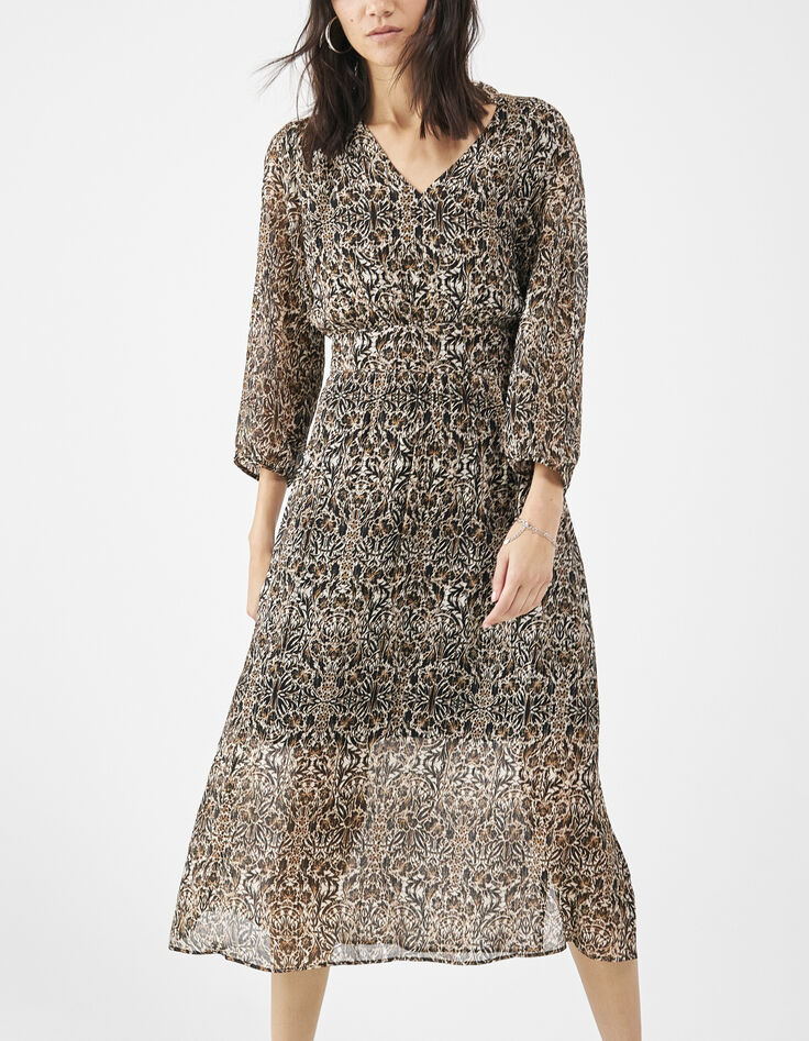 Robe longue imprimé arabesque et col victorien femme-2