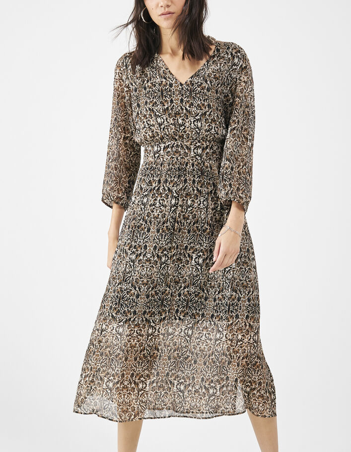 Damenkleid mit Arabeskenprint und viktorianischem Kragen - IKKS