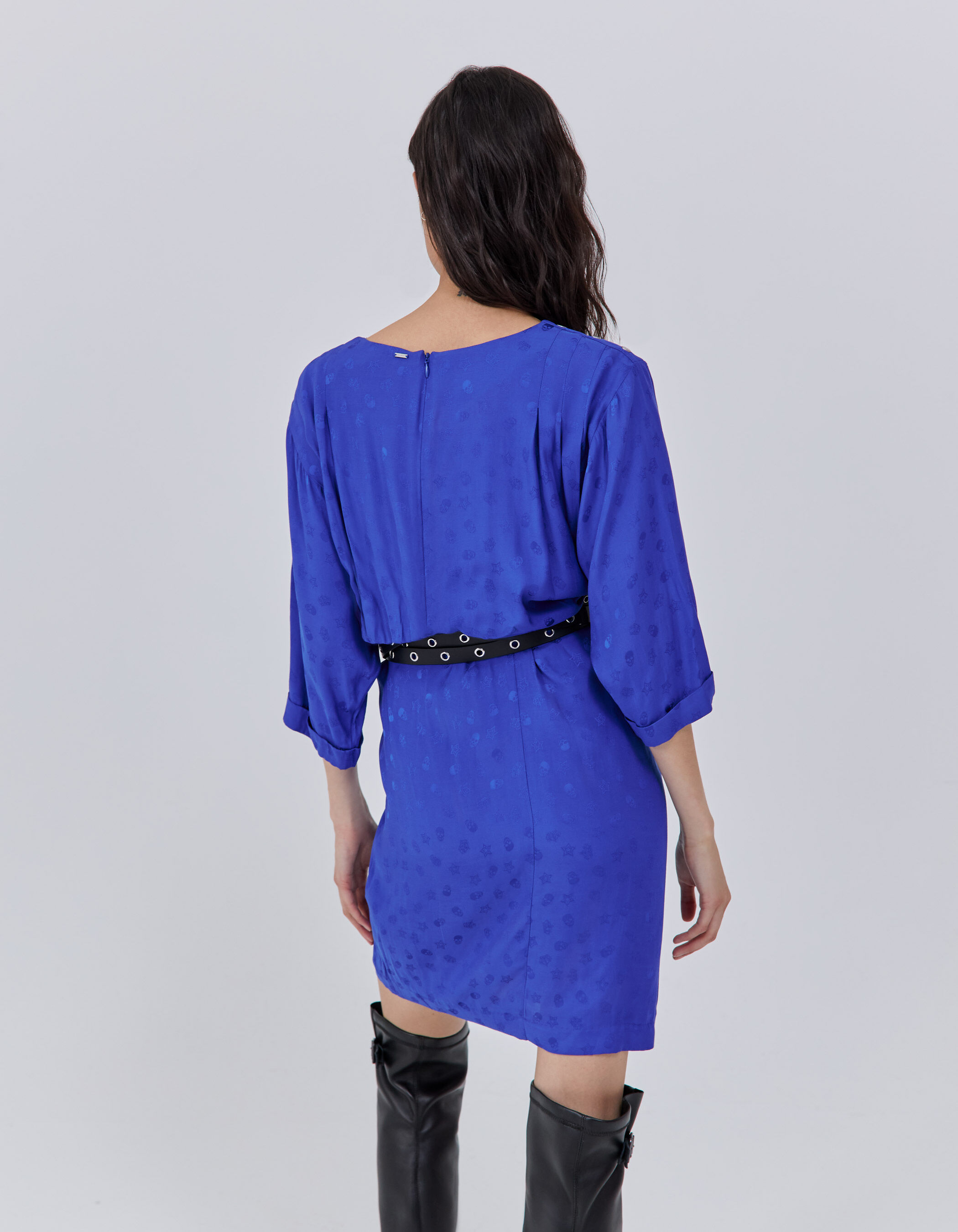 Robe bleue jacquard motif t tes de mort Femme