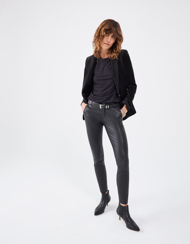 Tee-shirt en coton noir broderie étoiles épaules femme-6