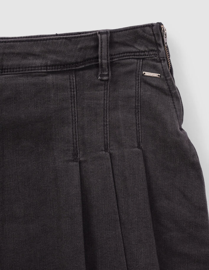 Girls’ grey denim pleated short skirt-2