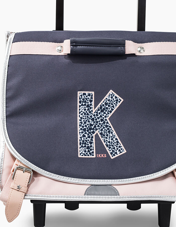Girls’ 38cm powder pink and navy K wheeled bag - IKKS