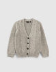 Girls’ grey knit cardigan with ribbing and openwork-1