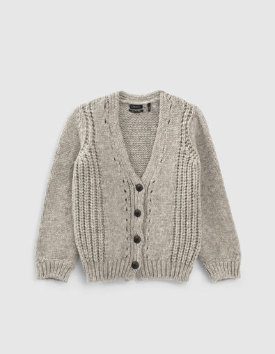 Girls’ grey knit cardigan with ribbing and openwork - IKKS