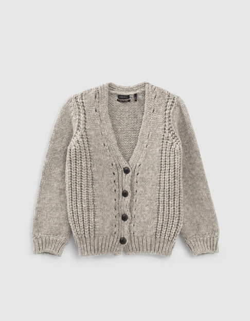 Girls’ grey knit cardigan with ribbing and openwork