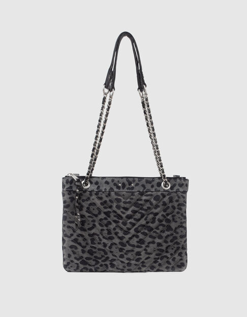 Women’s grey leopard 1440 Reporter clutch bag