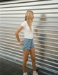 Shorts vaqueros azul damero niña-3