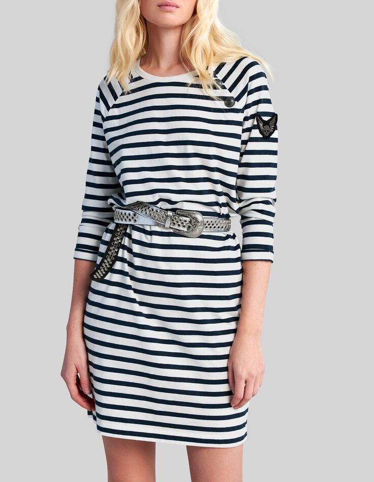 Vestido marinero crudo insignia manga Mujer-2