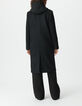 Manteau long noir parementure &agrave; capuche amovible Femme-3