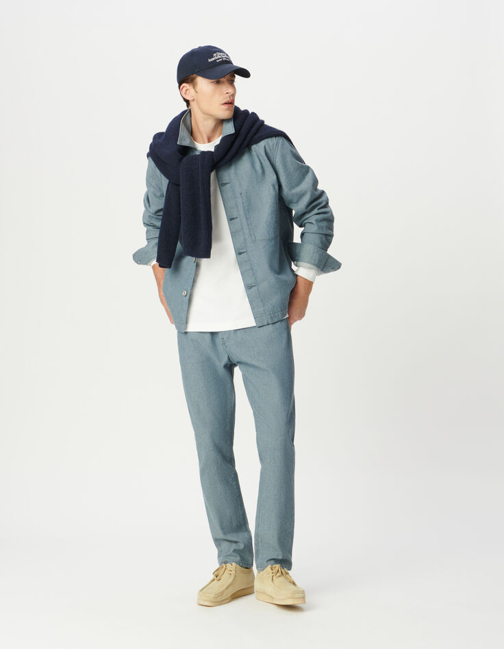 Blaue Herren-Jeansjacke im Workerstil-6