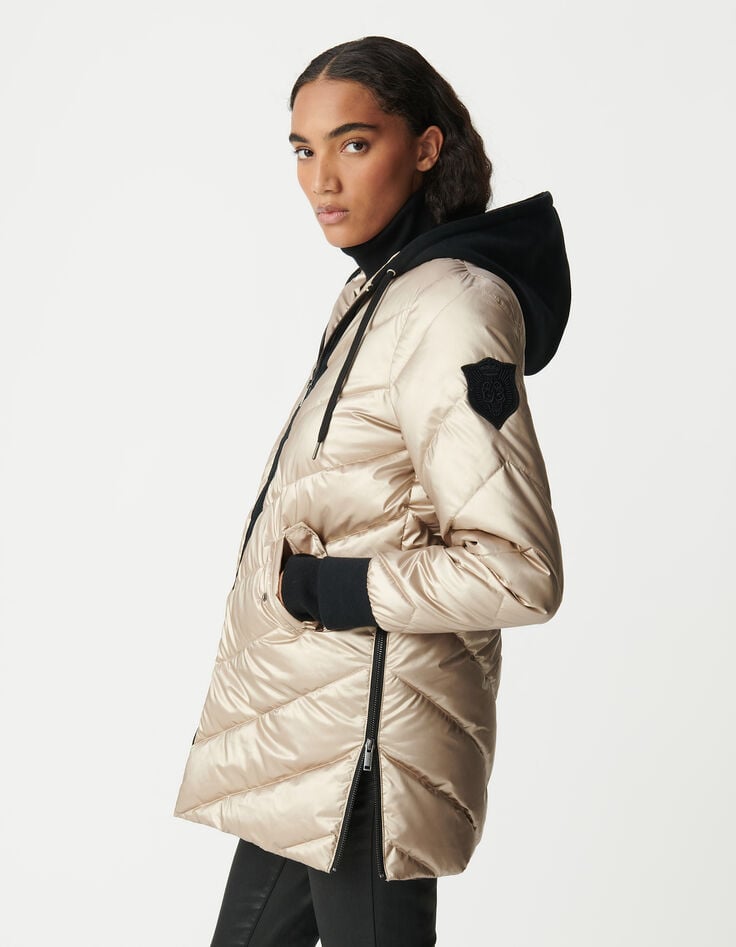 Goldene STEPPJACKE für Damen mit schwarzer Fleece-Kapuze-4 Goldene STEPPJACKE für Damen mit schwarzer Fleece-Kapuze-4